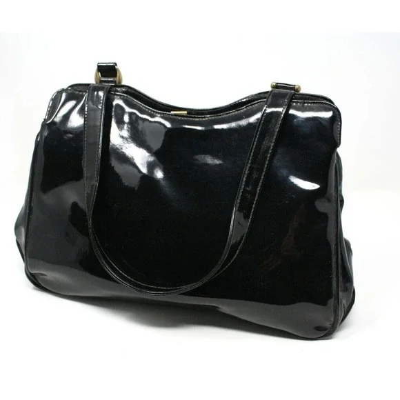 Vintage Almondo Originals Black Patent Leather Style Purse Handbag - Hey Viv - Picture 2 of 6